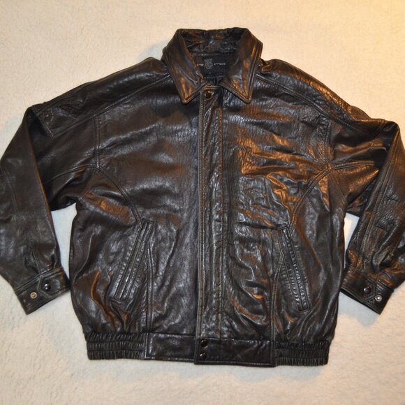Croft & Barrow Men's Bomber Jacket black leather 90s size L - Picture 1 of 16